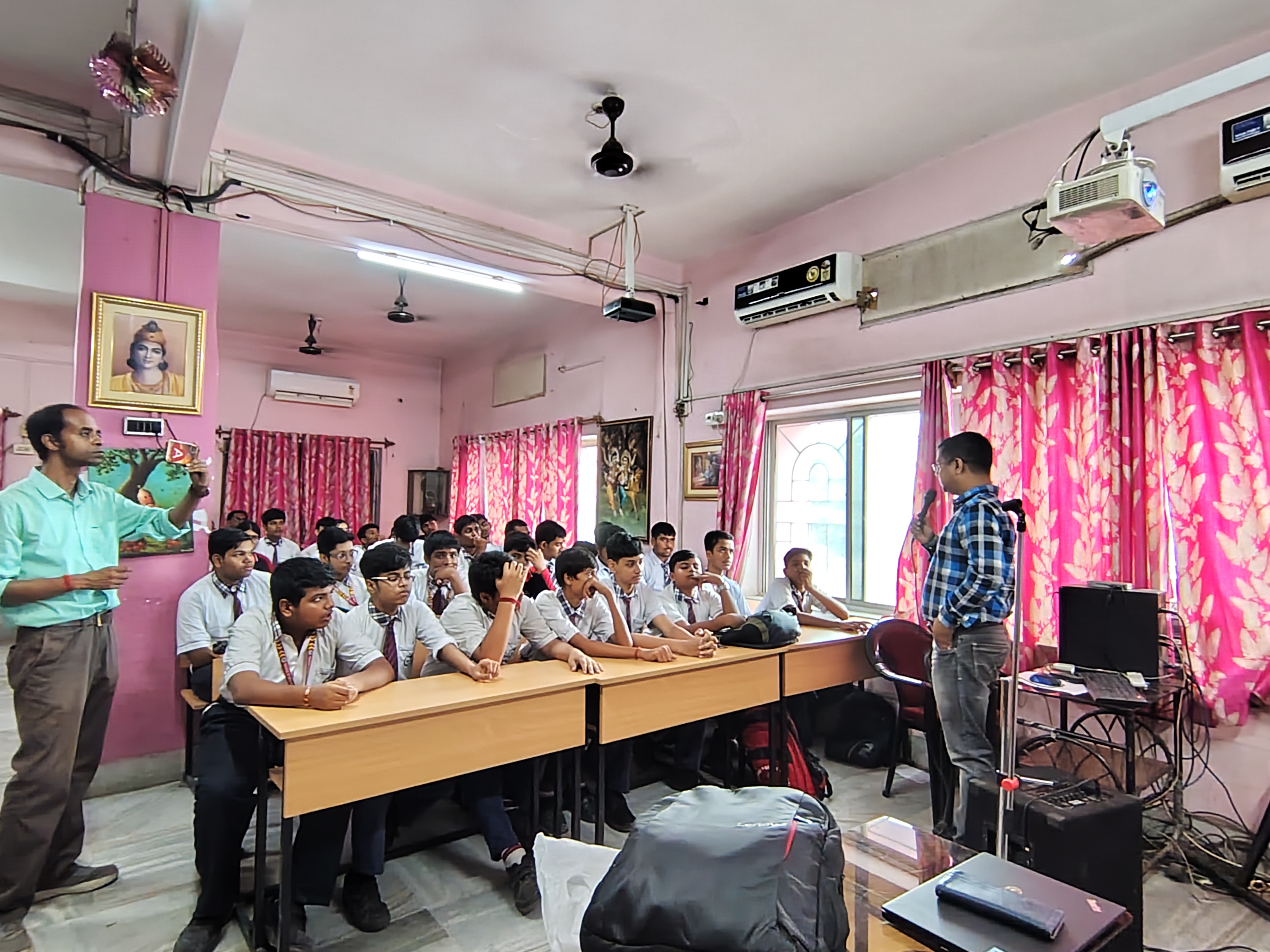 Two MAVI Foundation presenters running the Data Science and AI session for a packed room at Kalyani Public School, Barasat, 2026 (photo 5 of 16)